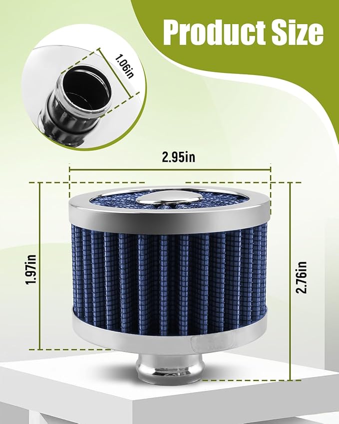 2PCS Car Air Filter Fit for Vehicles with 23mm Air Intake, High Flow Vent Valve Cover Breather Filter (Blue)
