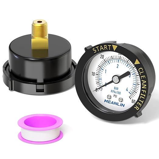 MEANLIN MEASURE 0~60Psi Plastic Frame 1/4" NPT Start and Clean Filter Pressure Gauge, Suitable for Swimming Pool, Spa, Aquarium, Center Back Mount
