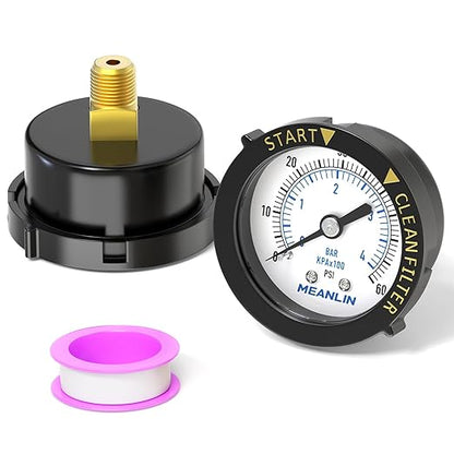 MEANLIN MEASURE 0~60Psi Plastic Frame 1/4" NPT Start and Clean Filter Pressure Gauge, Suitable for Swimming Pool, Spa, Aquarium, Center Back Mount