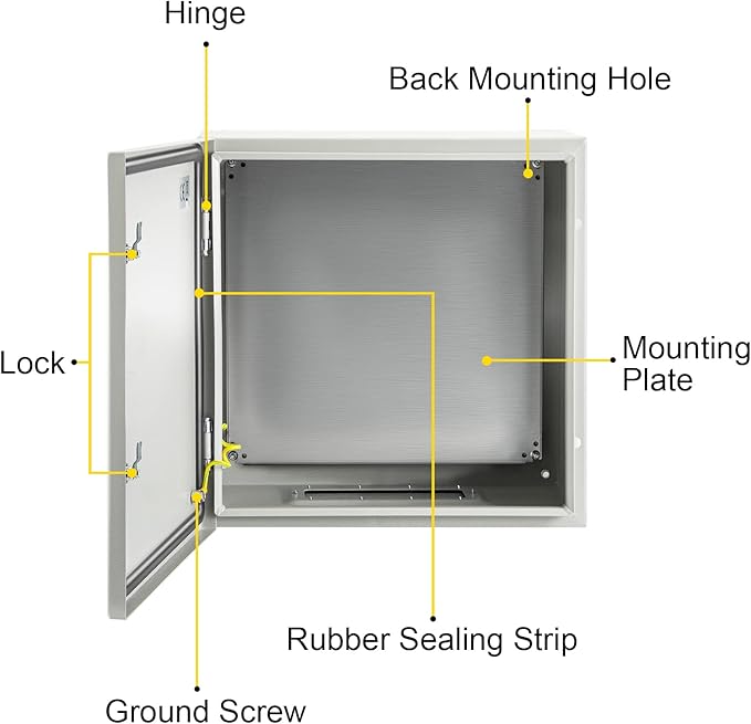 VEVOR NEMA Steel Enclosure, 24 x 24 x 8'' NEMA 4X Steel Electrical Box, IP66 Waterproof & Dustproof, Outdoor/Indoor Electrical Junction Box, with Mounting Plate