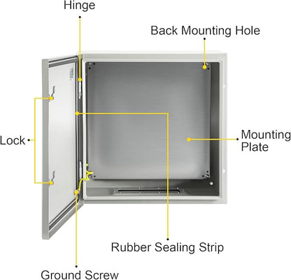 VEVOR NEMA Steel Enclosure, 24 x 24 x 8'' NEMA 4X Steel Electrical Box, IP66 Waterproof & Dustproof, Outdoor/Indoor Electrical Junction Box, with Mounting Plate