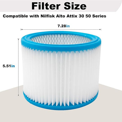 2-Pack HEPA Replacement Cartridge Filter with Reinforced Metal Mesh Core, Compatible with Nilfisk ALTO Attix 30 and 50 Wet Dry Vacuums