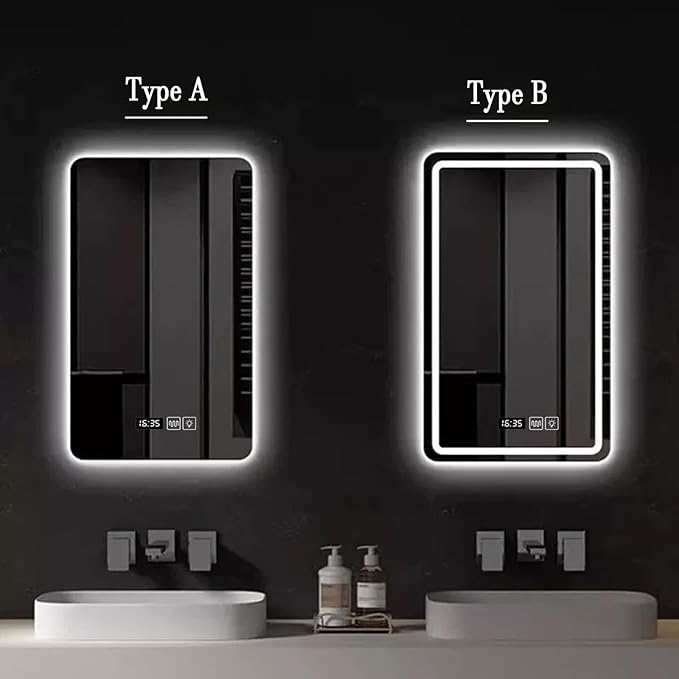 Bathroom Mirror with LED Lights, Backlit Illuminated Bathroom Mirror Wall Mounted Multifunction Vanity Mirror with 3 LED Light Color Dimmable and Demister Pad,(A,H70*W90CM/H27.5*W35.4IN)