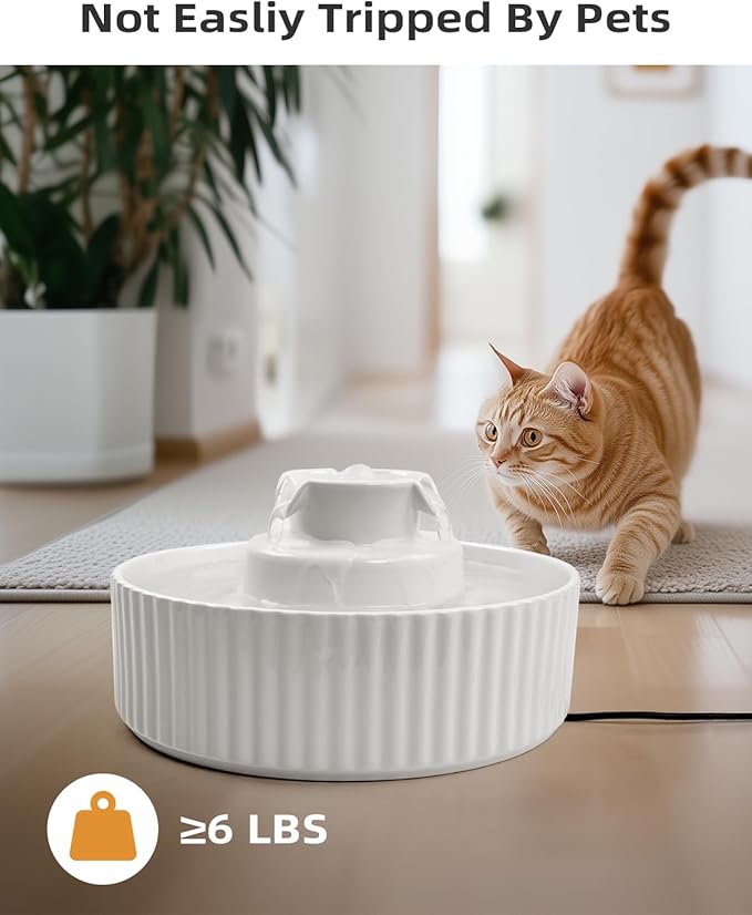Ceramic Cat Water Fountain, 2.1L/71oz Cupcake Pet Water Fountain for Cats and Dogs, Automatic Pet Drinking Fountain with Pump, Filter & Foam (White)