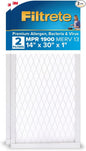 Filtrete 14x30x1 AC Furnace Air Filter, MERV 13, MPR 1900, Premium Allergen, Bacteria & Virus Filter, 3-Month Pleated 1-Inch Electrostatic Air Cleaning Filter, 2-Pack (Actual Size 13.81x29.81x0.78 in)
