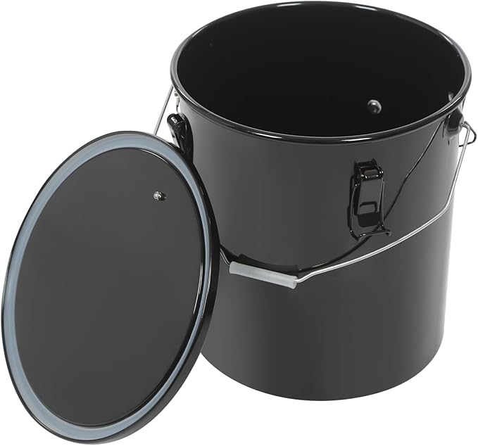 Deep Fryer Oil Storage Container with Filter,6 Gallon Bucket with Lid, Strainer Bag and Handle, Carbon Steel Oil Grease Disposal Container for Deep Fryer Oil Filtering/Storage - Black