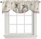 Farmhouse Spring Tie Up Valance Curtains for Windows, Kitchen Curtains Window Shades, Retro Bicycles Flowers Vines Butterfly Light Filtering Roman Curtain Valances for Bedroom/Bathroom/Cafe 60"x18"