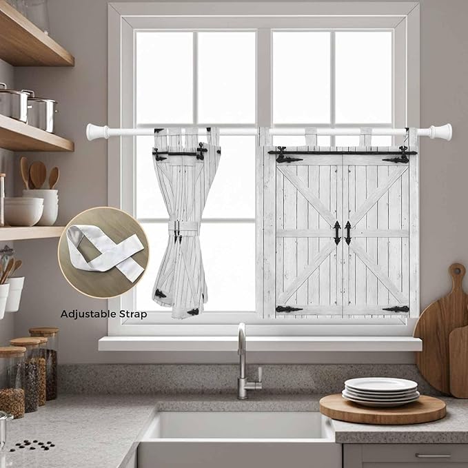Farmhouse Wood Grain Kitchen Curtains 36 Inch Length, Small Window Curtains Tab Top, Vintage Country Barn Gate Grey Light Filtering Short Window Treatments Tier Drapes 27.5"x36" 2 Panel