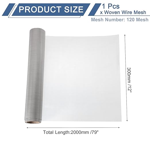 uxcell 120 Mesh 79" x 12" Woven Wire Mesh, 304 Stainless Steel Air Vent Filter Screen, Window Screen Mesh for DIY Projects Vents Cover Filtration Animals Fence