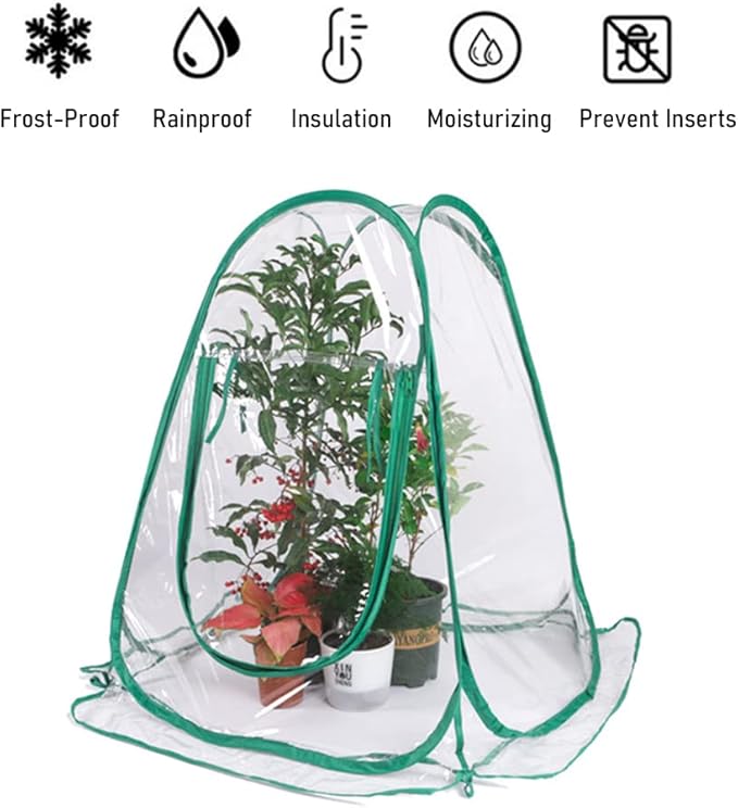 Mini PVC Greenhouse Cover Portable Insulated Pop Up Flower House for Outdoor Plants Protection 70x70x80cm for Flower Growers