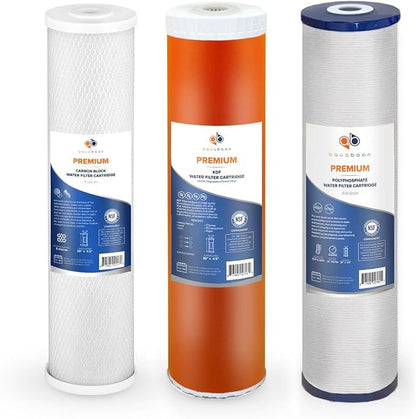 Aquaboon 5 Micron 20 x 4.5 Anti-Scale, KDF, CTO Filter Replacements Set NSF Certified House Water Filters Cartridges for 3-Stage Water Filter System