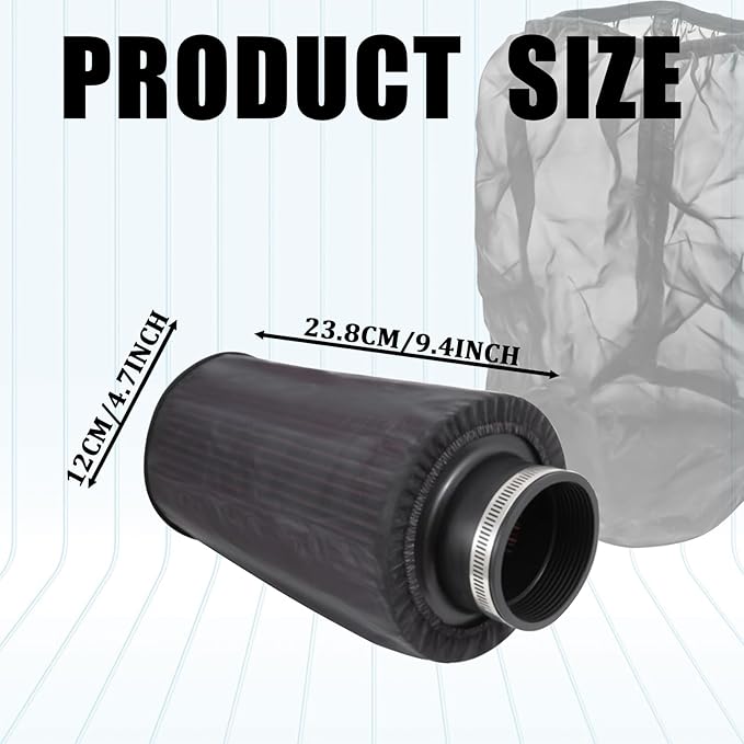 Cold Air Intake Filter Cover, Thickened Dust-proof Water-proof Motorcycle Universal Air Intake Cover Filter Sock Compatible with Harley Davidson Touring, for High Flow Cone Air Filter (L)