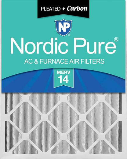 Nordic Pure 20x20x4 (Actual Size: 19 1/2 x 19 1/2 x 3 5/8) Pleated Air Filters MERV 14 Plus Carbon 1 Pack