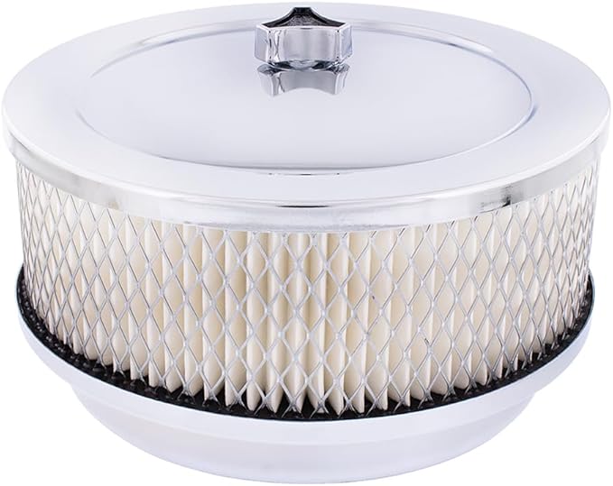 United Pacific S1106 Chrome 6 ⅜ inch Air Cleaner Assembly, Low Profile, Die-Cast Chrome Plated Wing Nut, Filter Included – One Air Cleaner Assembly