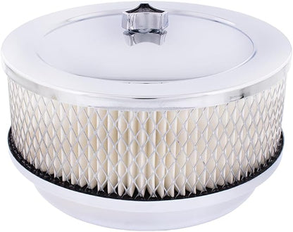United Pacific S1106 Chrome 6 ⅜ inch Air Cleaner Assembly, Low Profile, Die-Cast Chrome Plated Wing Nut, Filter Included – One Air Cleaner Assembly