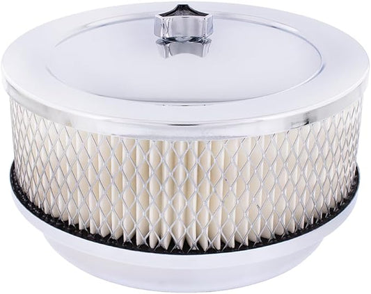 United Pacific S1106 Chrome 6 ⅜ inch Air Cleaner Assembly, Low Profile, Die-Cast Chrome Plated Wing Nut, Filter Included – One Air Cleaner Assembly
