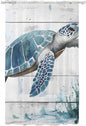Sheer Curtains 108 Inches Long, Teal Green Sea Turtle Semi Sheer Curtains Light Filtering Window Treatment, Summer Ocean Vintage Wood Grain Privacy Voile Drapes for Living Room Bedroom 52x108 Inch