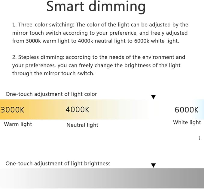 LED Illuminated Bathroom Mirror with Stepless Dimming Switch, Wall-Mounted Vanity Mirror, Demister Pad, for Makeup Cosmetic Shaving