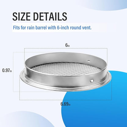 ANTOBLE Rain Barrel Screen, 6 Inch Ultra Fine Mesh Aluminum Rain Barrel Top Screen Filter Rainwater Collection DIY Rain Barrel Diverter Kit - Keep Mosquitos and Debris Out of Rain Barrel (2 Pack)