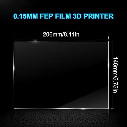 6PCS FEP Film 206x146x0.15mm for ANYCUBIC Photon, Photon S, Mono 4K, ELEGOO Mars 2 Pro, Mars 3, Mars 3 Pro, Phrozen Sonic Mini 4K, Creality Halot-one, LD-002H LCD 3D Printer Resin Fep Replacement