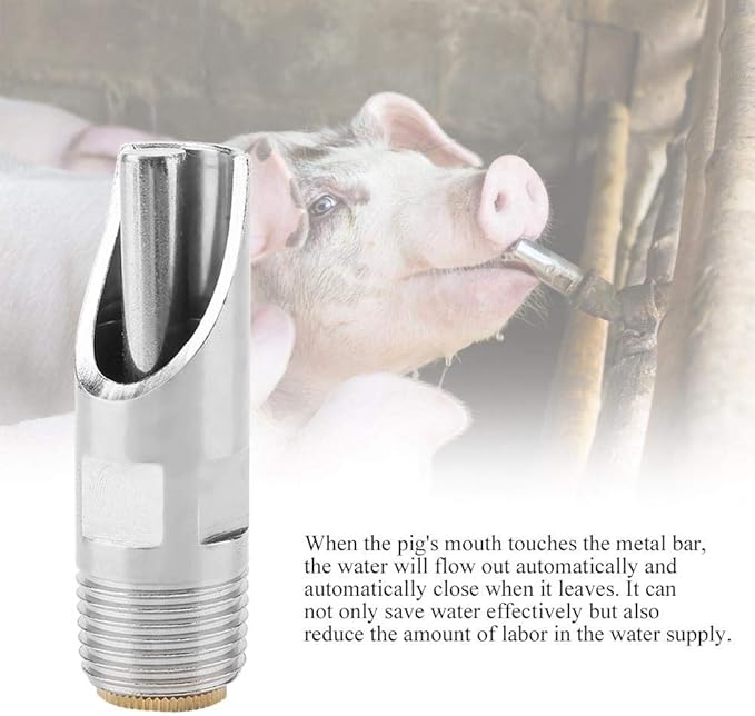 Automatic Pig Drinkers, 5 Pieces Thread Stainless Steel Automatic Pig Nipple Fountains Waterers with Copper Hat Duck Nozzle for Sows Piglets Drinking Water
