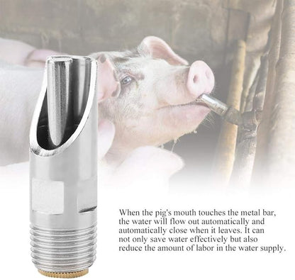 Automatic Pig Drinkers, 5 Pieces Thread Stainless Steel Automatic Pig Nipple Fountains Waterers with Copper Hat Duck Nozzle for Sows Piglets Drinking Water