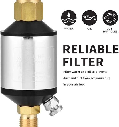 Beduan Air Compressor Water Oil Separator Filter for paint spray gun, 1/4 inch NPT Male and Female Thread silver