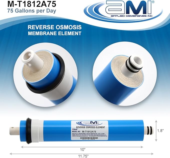 APPLIED MEMBRANES INC. 75 GPD Reverse Osmosis Membrane | RO Membrane Water Filter Replacement for Reverse Osmosis Water Filtration System | 1.8" x 12" Universal Compatibility, Pack of 5