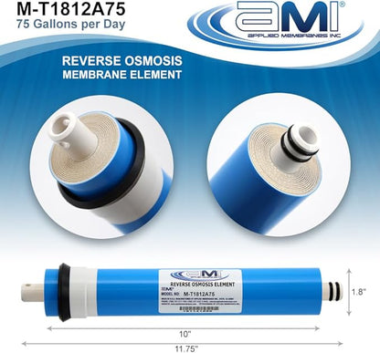 APPLIED MEMBRANES INC. 75 GPD Reverse Osmosis Membrane | RO Membrane Water Filter Replacement for Reverse Osmosis Water Filtration System | 1.8" x 12" Universal Compatibility, Pack of 5