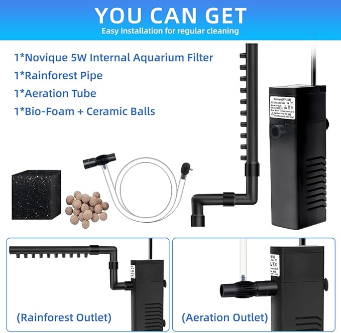 Submersible Internal Aquarium Filter Multiple Function Powerful Pump Fish Tank Filter for 10-20 Gallon Tanks 105 GPH 5W