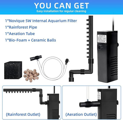 Submersible Internal Aquarium Filter Multiple Function Powerful Pump Fish Tank Filter for 10-20 Gallon Tanks 105 GPH 5W
