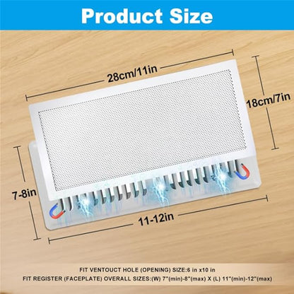 4-Pack 7"x11" White Powerful Magnetic Vent Covers - Super Strong Neodymium Magnets, No Slip & No Drill Needed - Secure Fit for Floor/Wall/Ceiling Registers - Durable Air Vent Screen (White, 7x11)