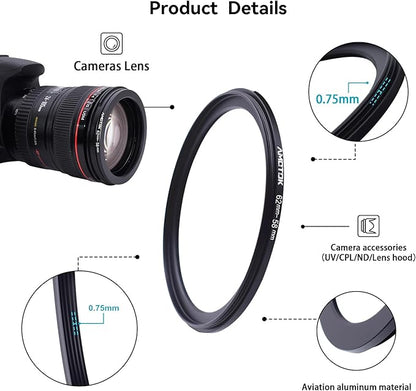 62mm Lens to 58mm Camera Lens Adapter,62mm to 58mm Filter Step up Ring Adapter Ring,Compatible All 58mm Filter Accessory