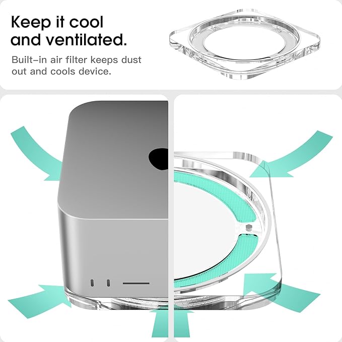 Transparent Acrylic mac Studio Stand, Built in Detachable air Filter Suitable for Mac Studio M2 Max, M2 Ultra, M1 Max, M1 Ultra Accessories，Cooling Desktop Bracket Mount