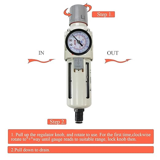RIH Pneumatics 1/2"NPT Auto Drain Air Filter Pressure Regulator Combo Piggyback, air Pressure Regulator，Water Separator air Compressor(1/2"NPT)