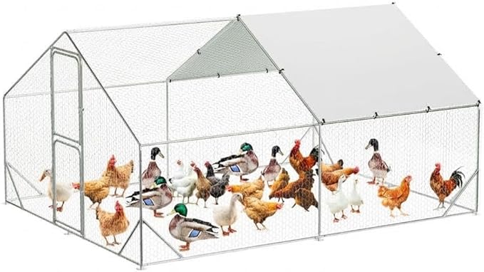 9.8X13.1x6.6FT, Large Walk in Chicken Run Pen Cage, Metal Coop Clearance with Double Door, Chicken Runs for Yard with Cover, Outdoor Cages for Chickens and Range Poultry, Large Chicken Coops