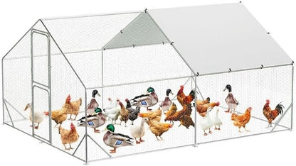 9.8X13.1x6.6FT, Large Walk in Chicken Run Pen Cage, Metal Coop Clearance with Double Door, Chicken Runs for Yard with Cover, Outdoor Cages for Chickens and Range Poultry, Large Chicken Coops