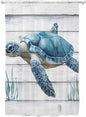 Sheer Curtains 72 Inches Long, Sea Turtle Blue Semi Sheer Curtains Light Filtering Window Treatment, Coastal Ocean Seaweed Wood Grain Privacy Voile Drapes for Living Room Bedroom 52x72 Inch