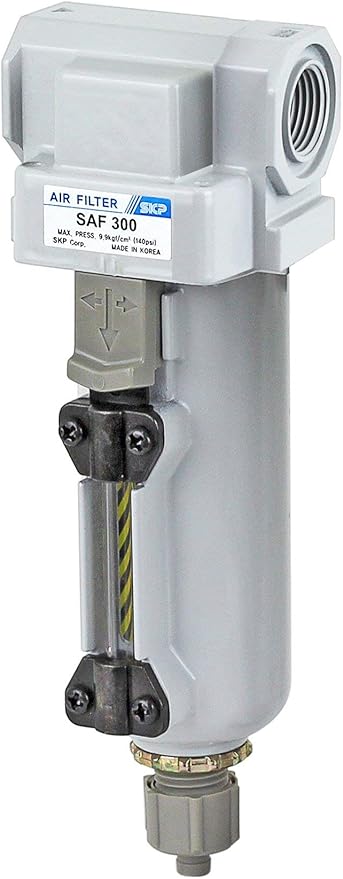 PneumaticPlus SAF300-N03B-MEP Compressed Air Particulate Filter 3/8" NPT, 10 Micron Element, Metal Bowl, Manual Drain, Bracket