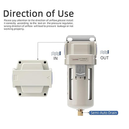 Industrial Air Dryer Filter 1/2”NPT,0-150PSI,Air Compressor Water Separator,Air Compressor Filter AF4000-04,5 Micron Brass Element,Semi-Auto Drain,Poly Bowl