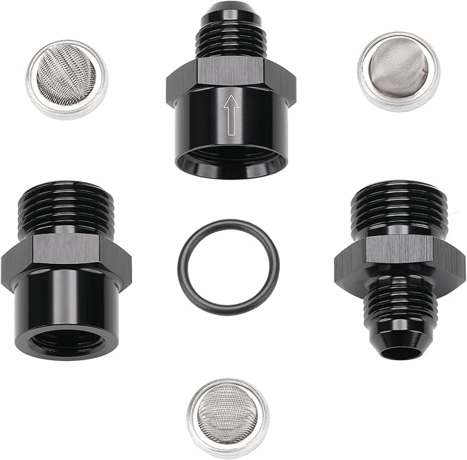 6AN Inline Fuel & Oil Feed Filter Set with 30 80 150 Micron Elements Aluminum Black