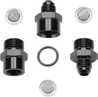 6AN Inline Fuel & Oil Feed Filter Set with 30 80 150 Micron Elements Aluminum Black