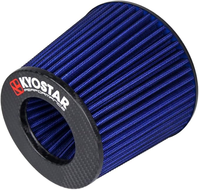 KYOSTAR Carbon Fiber 3" (76mm) High-Flow Air Filter, Reusable Cone Cold Air Intake, High Performance, Washable, Clamp-On High Flow Air Kit, Flange Diameter: 3 Inch, Filter Height: 6.7 Inch, Blue