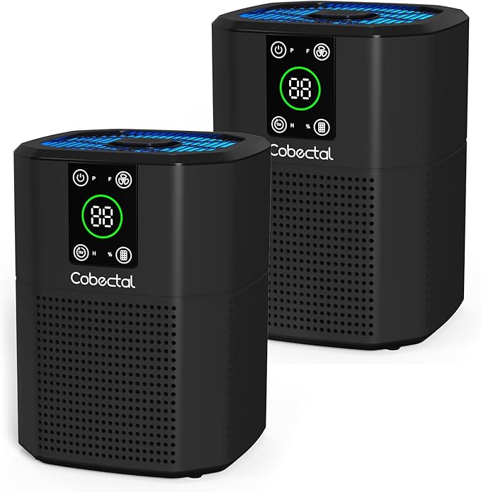 2 Pack Air Purifier for Bedroom Home, Cobectal Room Air Cleaner with 3-in-1 Filter, Aroma Function & Sleep Mode, Timer Setting, Desktop Small Air Purifier for Office, Dorm, Hotel, RVs (Black)