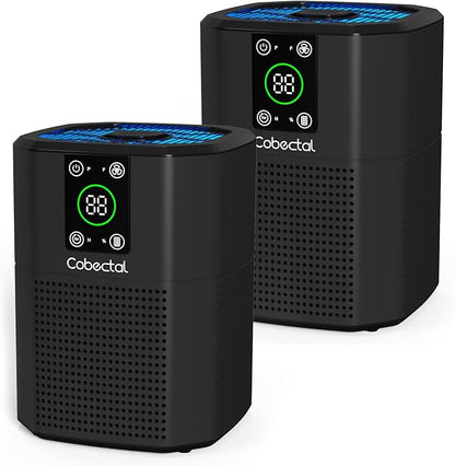 2 Pack Air Purifier for Bedroom Home, Cobectal Room Air Cleaner with 3-in-1 Filter, Aroma Function & Sleep Mode, Timer Setting, Desktop Small Air Purifier for Office, Dorm, Hotel, RVs (Black)