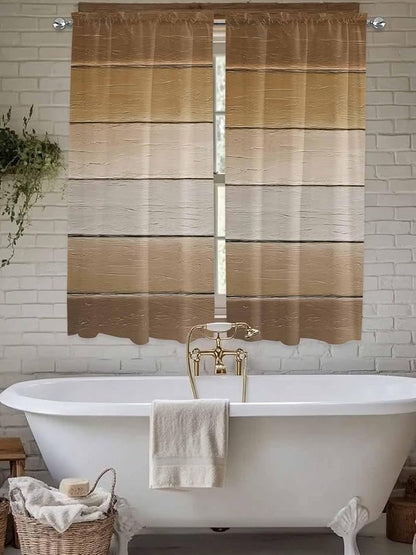 Vintage Brown Gradient Wood Grain Window Valance Curtains, Farmhouse Wood Barn Light Filtering Kitchen Valance with 3-inch Rod Pocket for Living Room Bathroom Bedroom,2 Panel,42x63In