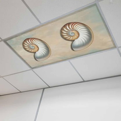 Fluorescent Light Covers for Ceiling Lights Shell Conch Magnetic Light Filters 1 Pack 4x2 ft Vintage Ocean Marine Life Ceiling Lights Cover for Classroom Office School Home Drop Lamp Decor