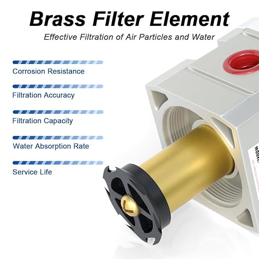 AIRZOE 1/4"NPT Air Filter Regulator Combo Piggyback,5 Micron Brass Element, Auto Drain,Air Pressure Regulator AW2000-02,0-150 psi Gauge