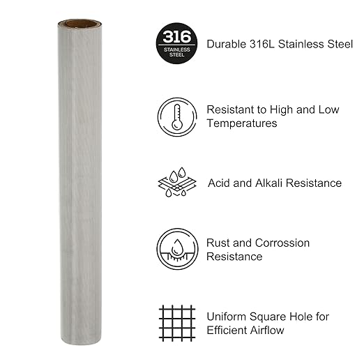 PATIKIL 40" L x 10" W Woven Wire Mesh, 500 Mesh 316L Stainless Steel Air Vent Filter Screen for Window Security Vent Cover Filtration Animals Fence