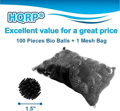 HQRP 100 pcs Bio Balls Filter Media 1.5 Inch - Large Bio Ball for Aquarium, Pond, Waterfall, Fountain Filter Media in Mesh Bag with Zipper